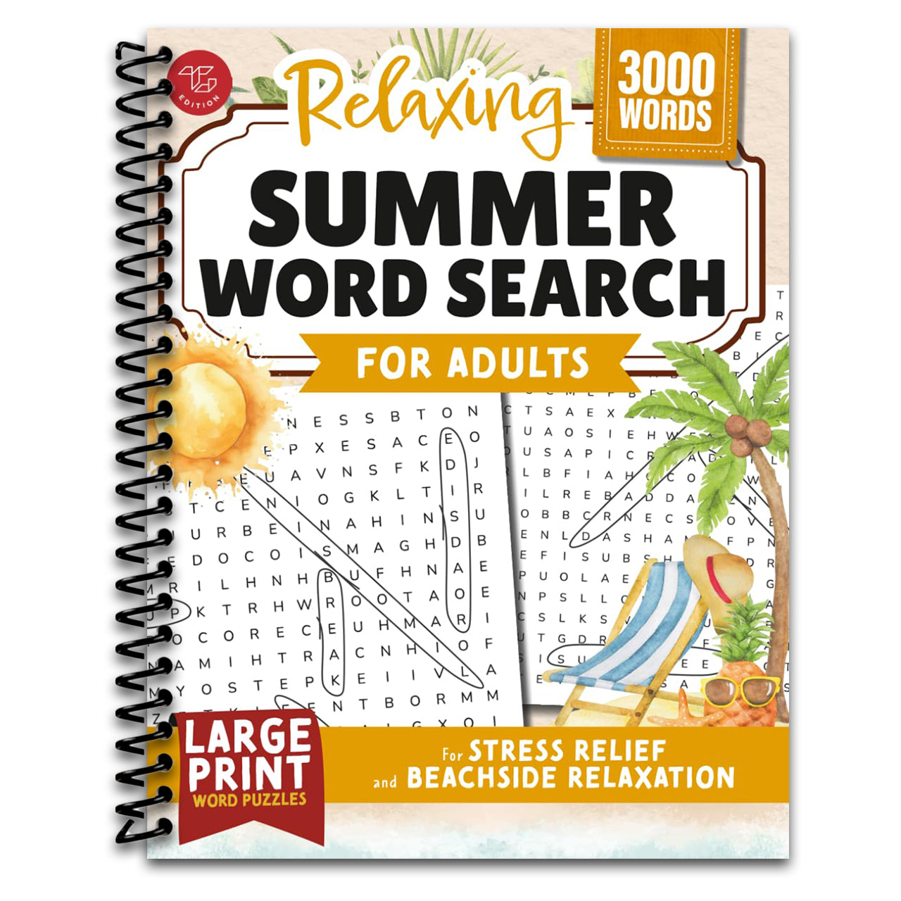 Relaxing Summer Word Search for Adults: Large Print Word Puzzles for Stress Relief and Beachside Relaxation (Word Find Books For Adults) (Spiral bound) Happy Coil spiral bound book