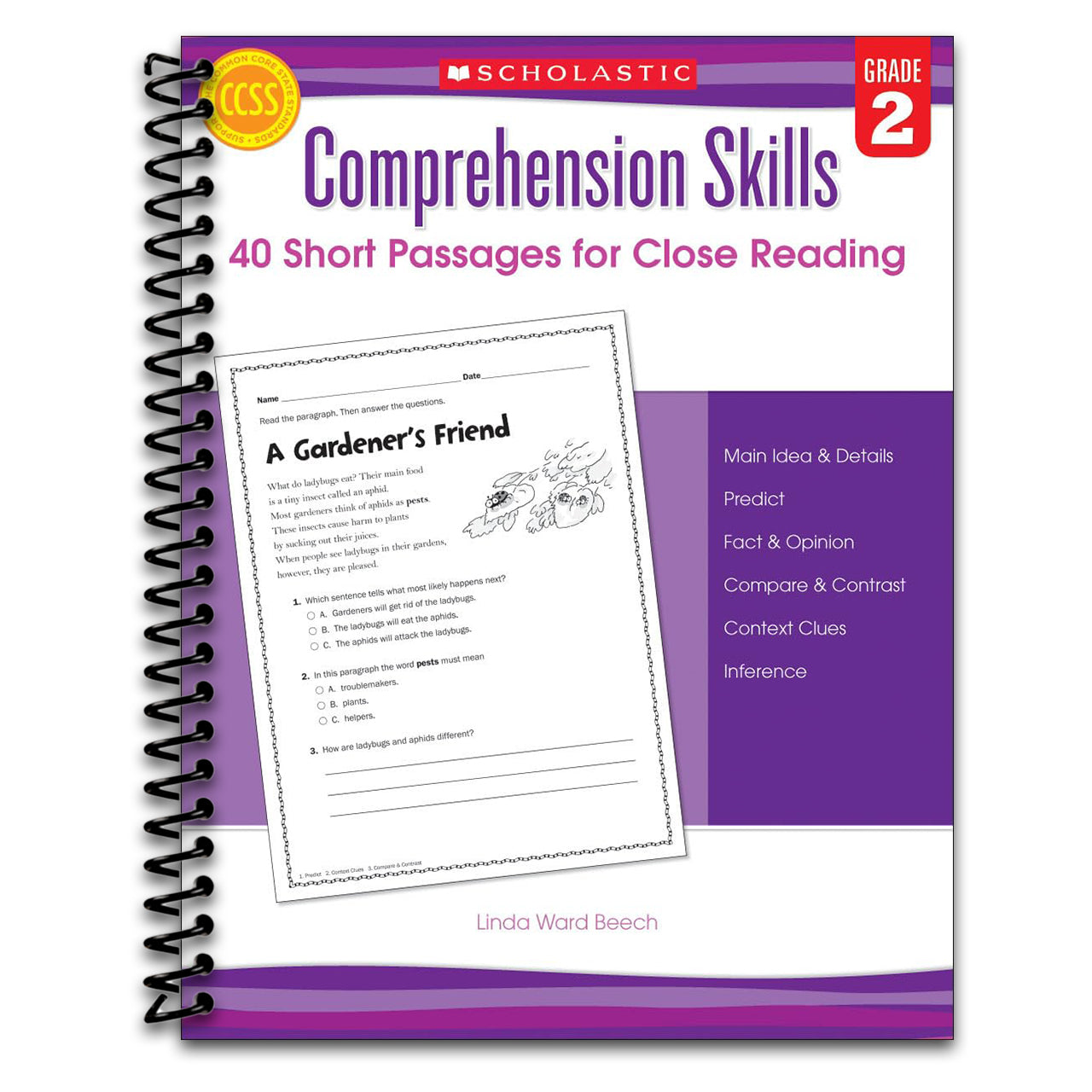 Comprehension Skills: 40 Short Passages for Close Reading: Grade 2 (Spiral bound)