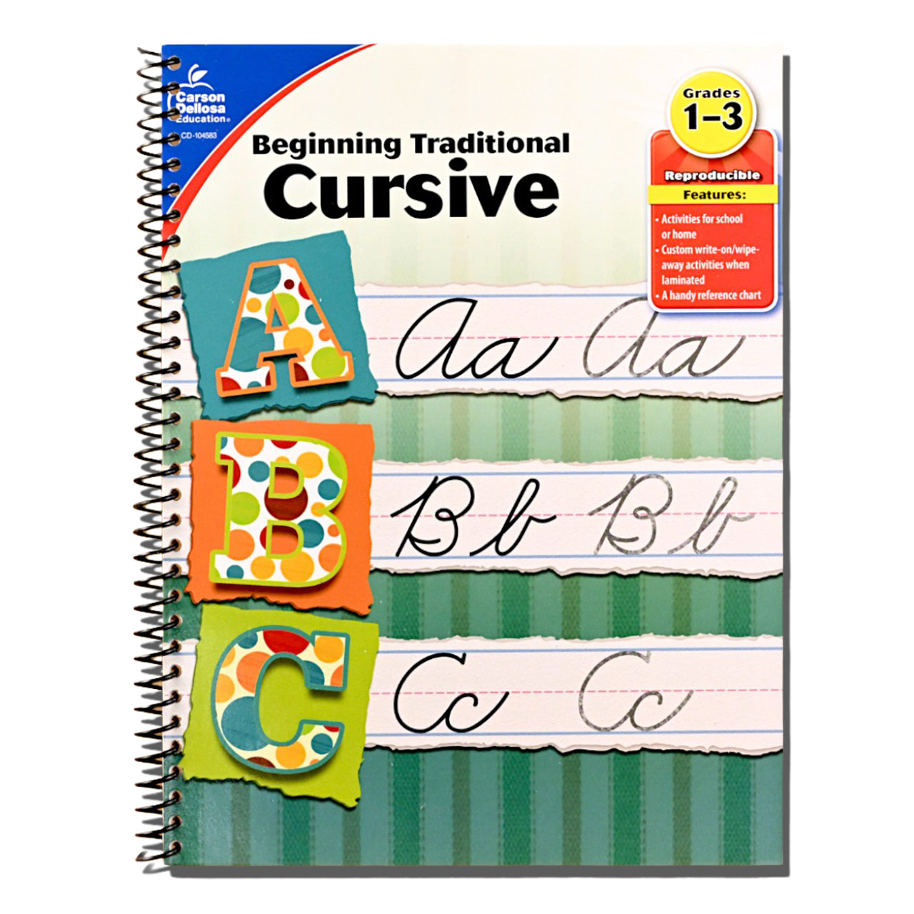 Carson Dellosa Grades 1-3 Beginning Traditional Cursive Handwriting Workbook, Writing Book With Dry Erase Number and Letter Tracing Activities, Classroom or Homeschool Curriculum (Spiral bound)