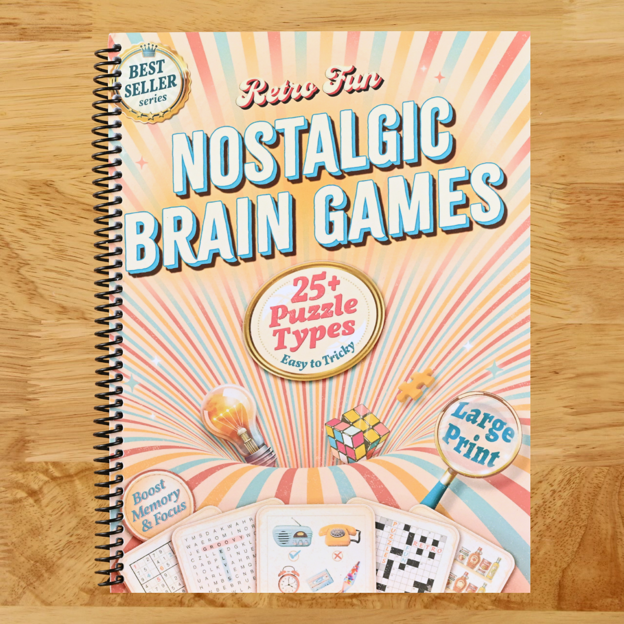 Retro Fun Nostalgic Brain Games for Seniors & Adults: A Large Print Puzzle Book with 60+ Memory Boosters, Word Games & Classic Challenges to Relive the 50s–90s (Spiral bound) Happy Coil spiral bound book