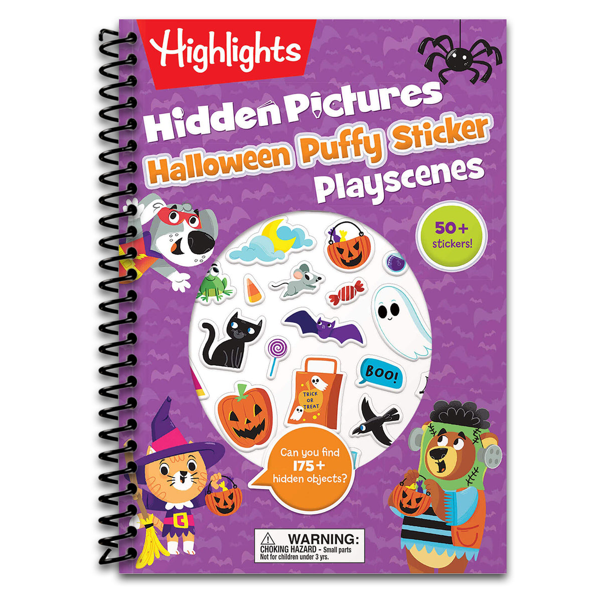 Halloween Hidden Pictures Puffy Sticker Playscenes: Halloween Activity Book for Kids 36 Featuring Over 175 Hidden Objects, 50 Reusable Puffy Stickers ... Games (Highlights Puffy Sticker Playscenes) (Spiral bound)