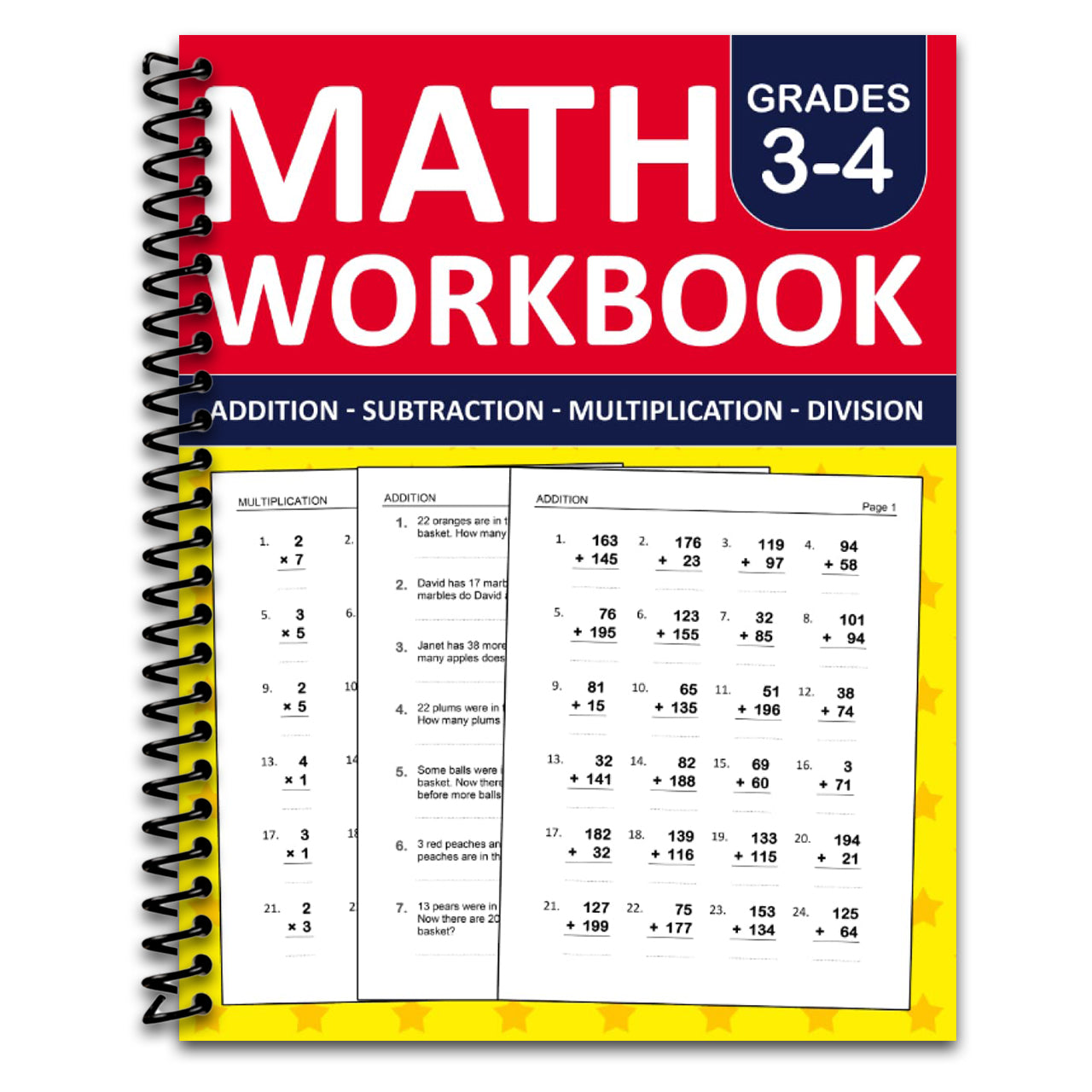 Math Workbook Grade 3 & 4 Addition, Subtraction, Multiplication, and Division Exercises: 3rd Grade and 4th Grade Math Practice Workbook With 880 ... |Math Worksheets For Grade 3 & 4 (Ages 8-10) (Spiral bound) Happy Coil spiral bound book