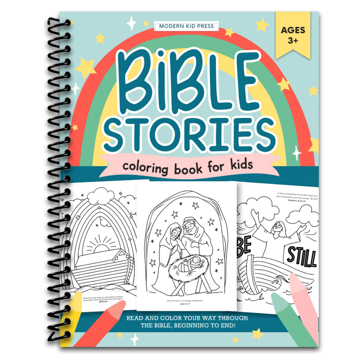 The Bible Stories Christian Coloring Book for Kids: Read and Color Your Way Through the Bible, Beginning to End (Spiral bound)