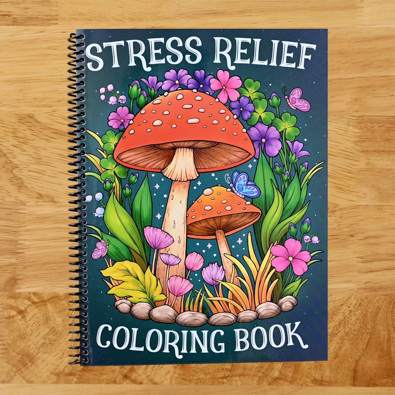 Stress Relief: Adult Coloring Book with Animals, Landscape, Flowers, Patterns, Mushroom And Many More For Relaxation (Spiral bound) Happy Coil spiral bound book