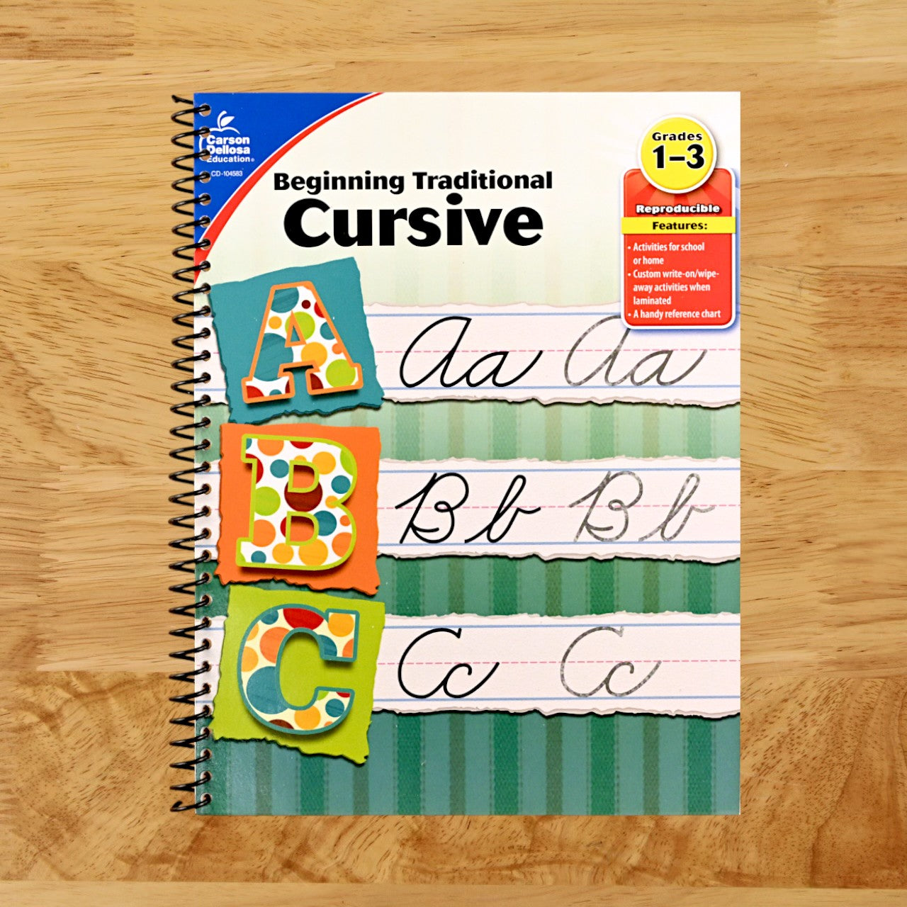 Carson Dellosa Grades 1-3 Beginning Traditional Cursive Handwriting Workbook, Writing Book With Dry Erase Number and Letter Tracing Activities, Classroom or Homeschool Curriculum (Spiral bound) Happy Coil spiral bound book