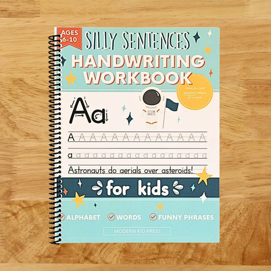 Handwriting Practice Book for Kids (Silly Sentences): Penmanship and Writing Workbook for Kindergarten, 1st, 2nd, 3rd and 4th Grade: Learn and Laugh by Tracing Letters, Sight Words and Funny Phrases