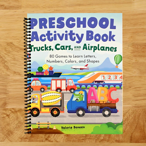 Preschool Activity Book Trucks, Cars, and Airplanes: 80 Games to Learn Letters, Numbers, Colors, and Shapes (School Skills Activity Books)