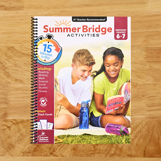 Summer Bridge Activities 6th to 7th Grade Workbooks All Subjects, Middle School Books With Math, Reading Comprehension, Science, Fitness, Social Studies, Writing Practice, and Flash Cards