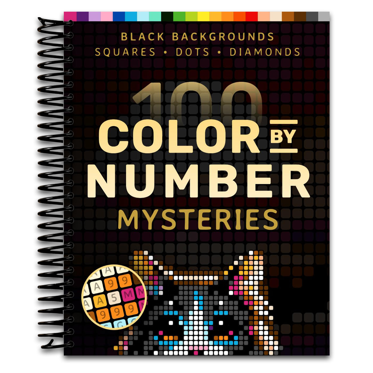 100 Color by Number Mysteries: A Coloring Book for Adults Relaxation and Wonder – Squares, Diamonds, Dots (Pixelcolorist Quest) (Spiral bound) Happy Coil spiral bound book