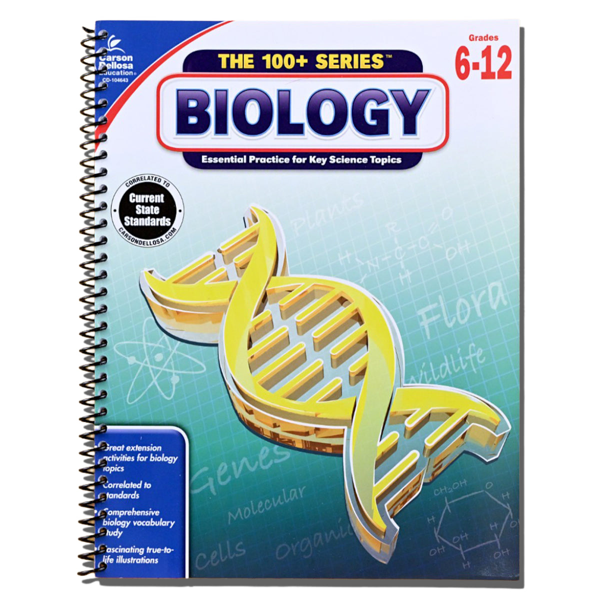 Carson Dellosa The 100 Series: Biology Workbook—Grades 6-12 Science, Matter, Atoms, Cells, Genetics, Elements, Bonds, Classroom or Homeschool Curriculum (128 pgs)   (Spiral bound)