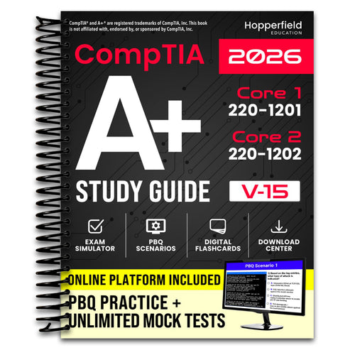 CompTIA A+ Study Guide: Complete and Exam-Focused Reference for Core 1 (220-1201) & Core 2 (220-1202) with E-Learning Platform, Exam Simulations, Practical Study Strategies, and IT Case Studies (Spiral bound) Happy Coil spiral bound book