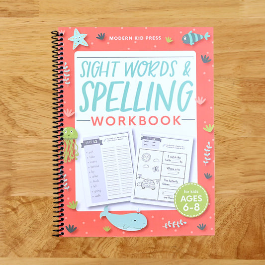 Sight Words and Spelling Workbook for Kids Ages 6-8: Learn to Write and Spell Essential Words | Kindergarten Workbook, 1st Grade Workbook and 2nd Grade Workbook | Reading & Phonics Activities + Worksheets (Spiral bound) Happy Coil spiral bound book
