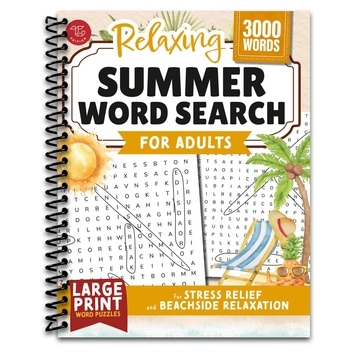 Relaxing Summer Word Search for Adults: Large Print Word Puzzles for Stress Relief and Beachside Relaxation (Word Find Books For Adults) (Spiral bound) Happy Coil spiral bound book