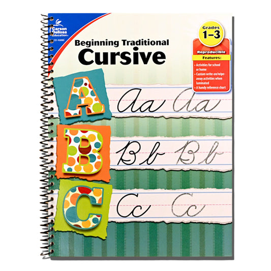 Carson Dellosa Grades 1-3 Beginning Traditional Cursive Handwriting Workbook, Writing Book With Dry Erase Number and Letter Tracing Activities, Classroom or Homeschool Curriculum   (Spiral bound)