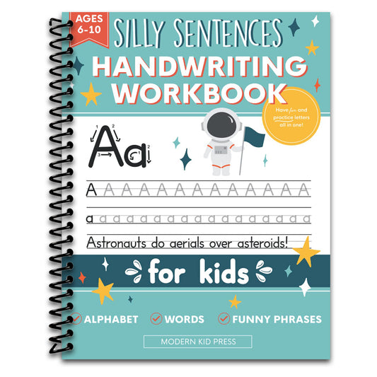 Handwriting Practice Book for Kids (Silly Sentences): Penmanship and Writing Workbook for Kindergarten, 1st, 2nd, 3rd and 4th Grade: Learn and Laugh by Tracing Letters, Sight Words and Funny Phrases