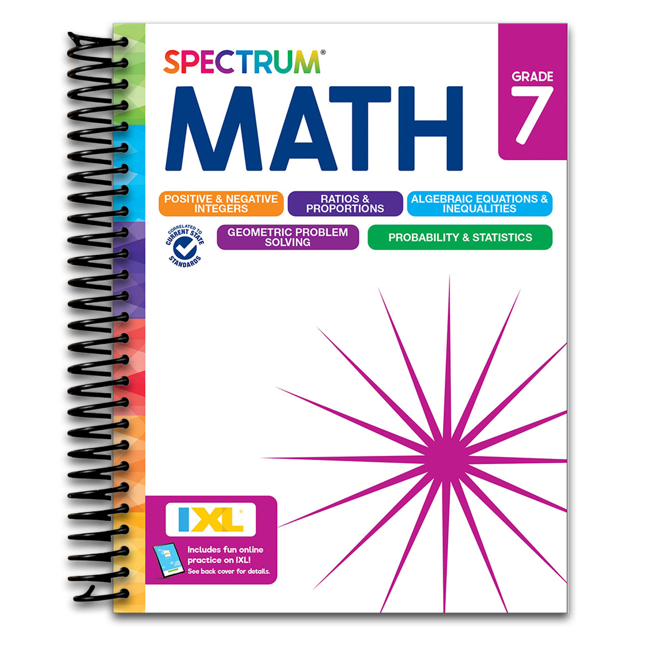 Spectrum 7th Grade Math Workbooks, Mathematics Middle School Books Covering Geometry, Algebra, Ratio, Integers, and More, Classroom or Homeschool Curriculum (Spiral bound) Happy Coil spiral bound book