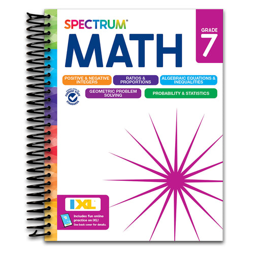Spectrum 7th Grade Math Workbooks, Mathematics Middle School Books Covering Geometry, Algebra, Ratio, Integers, and More, Classroom or Homeschool Curriculum (Spiral bound) Happy Coil spiral bound book