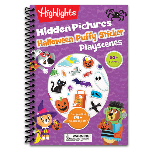 Halloween Hidden Pictures Puffy Sticker Playscenes: Halloween Activity Book for Kids 36 Featuring Over 175 Hidden Objects, 50 Reusable Puffy Stickers ... Games (Highlights Puffy Sticker Playscenes)   (Spiral bound)