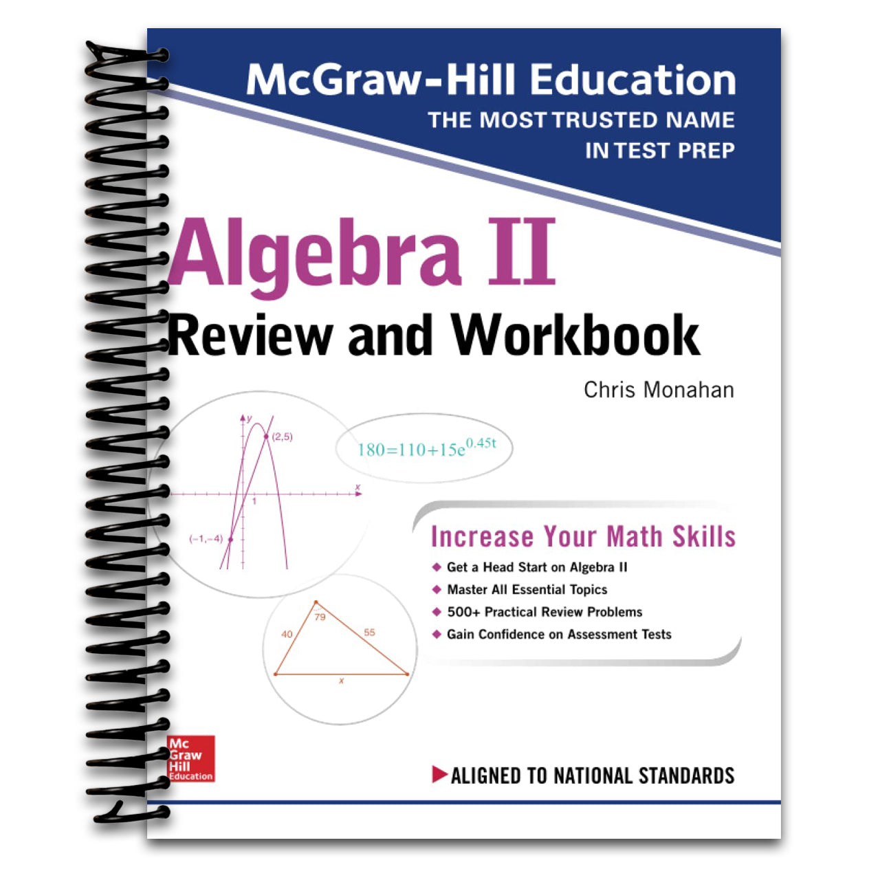 McGraw-Hill Education Algebra II Review and Workbook (Spiral bound) Happy Coil spiral bound book