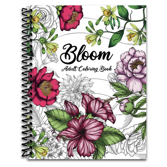 Bloom Adult Coloring Book: Beautiful Flower Garden Patterns and Botanical Floral Prints | Over 50 Designs of Relaxing Nature and Plants to Color (Spiral bound) Happy Coil spiral bound book