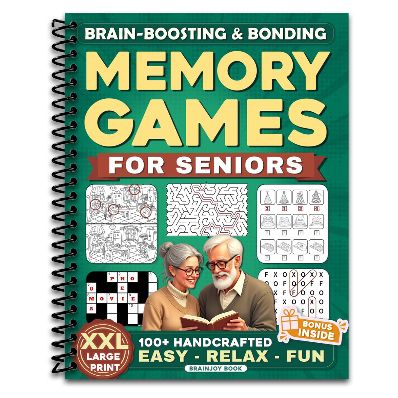 Memory Games for Seniors: Brain Boosting & Bonding Adult Activity Books, Science-Based Large Print Puzzles with Word Search, Crossword and More to ... Dementia (Gifts for Elderly Men & Women)   (Spiral bound)