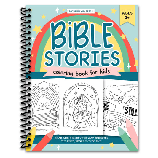 The Bible Stories Christian Coloring Book for Kids: Read and Color Your Way Through the Bible, Beginning to End   (Spiral bound)