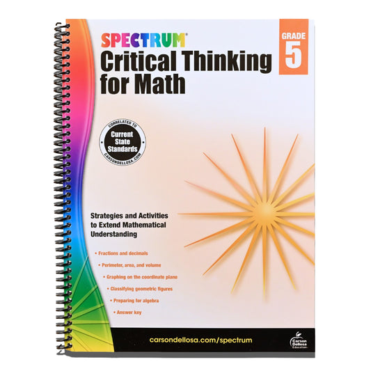 Spectrum 5th Grade Critical Thinking Math Workbooks, Ages 10 to 11, Grade 5 Critical Thinking Math, Critical Thinking, Fractions and Decimals, Algebra 1 Prep, and Place Value Workbook - 128 Pages   (Spiral bound)