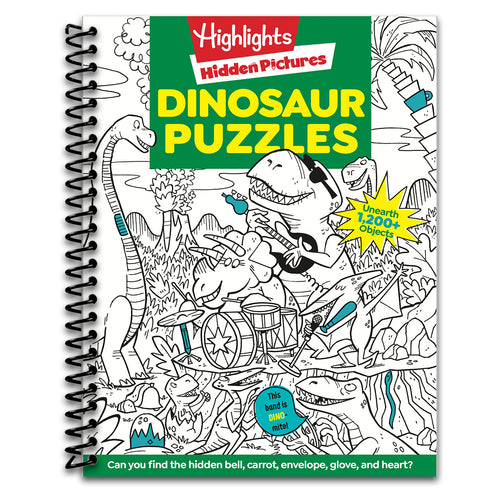 Dinosaur Puzzles: Roaring Fun Hidden Pictures Puzzles with T-rex, Fossils and More for Kids Ages 6-12, Over 1,900 Hidden Objects for the Ultimate Dino-Themed Activity Book   (Spiral bound)