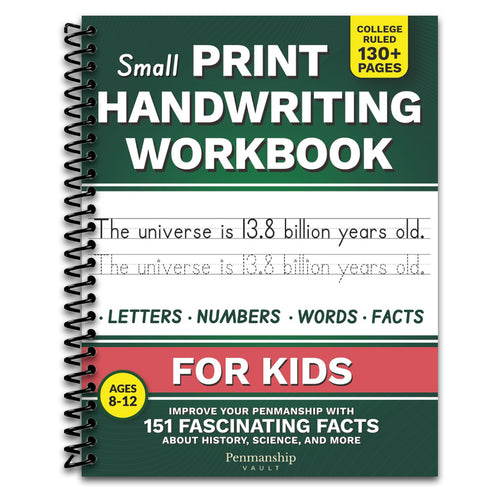 Small Print Handwriting Workbook for Kids: Improve your Penmanship with 151 Fascinating Facts about History, Science, and More (Spiral bound) Happy Coil spiral bound book