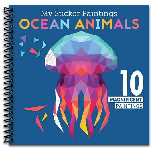 My Sticker Paintings: Ocean Animals: 10 Magnificent Paintings (Happy Fox Books) Sticker-by-Number for Kids 6-10 - Jellyfish, Dolphins, Penguins, and Sharks, with 36 to 149 Stickers per Design   (Spiral bound)