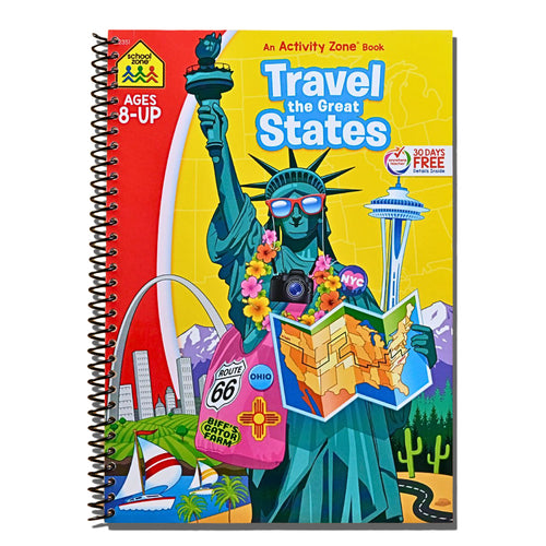 School Zone Travel the Great States Workbook: 64 Pages, 3rd Grade, Geography, Map-Reading, United States, Ages 8+ (Activity Zone Book Series)   (Spiral bound)