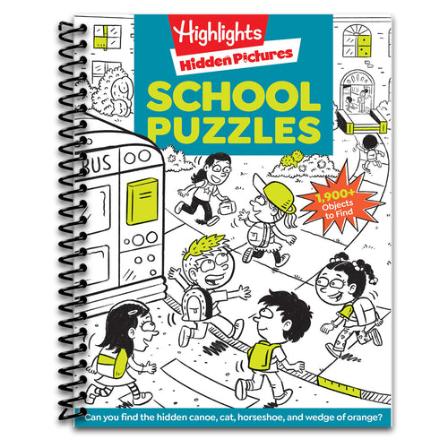 School Puzzles: Activity Book for Kids 6 and Up with Over 100 Puzzles Featuring Classrooms, Field Trips and More, Search and Find Over 1,900 Hidden Objects (Highlights Hidden Pictures) (Spiral bound) Happy Coil spiral bound book