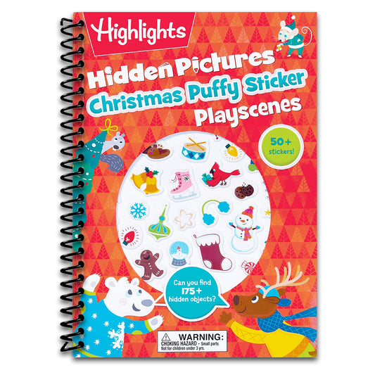 Christmas Hidden Pictures Puffy Sticker Playscenes: Christmas Activity Book with Over 50 Puffy Stickers, Festive Games and Hidden Pictures Puzzles for Kids 3-6 (Highlights Puffy Sticker Playscenes)   (Spiral bound)