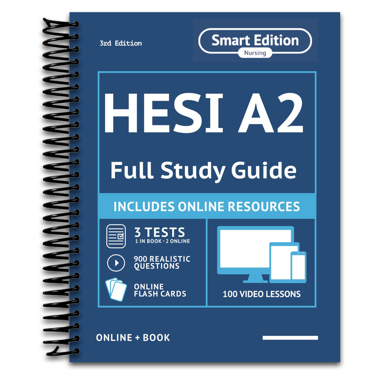 HESI A2 Full Study Guide 3rd Edition: Complete Subject Review, 3 Full Practice Tests, 900 Realistic Questions, Online Flashcards, 100 video lessons   (Spiral bound)