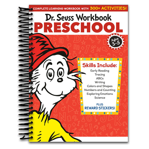 Dr. Seuss Workbook: Preschool: 300+ Fun Activities with Stickers and More! (Alphabet, ABCs, Tracing, Early Reading, Colors and Shapes, Numbers, Counting, Exploring Emotions, Science) (Spiral bound) Happy Coil spiral bound book