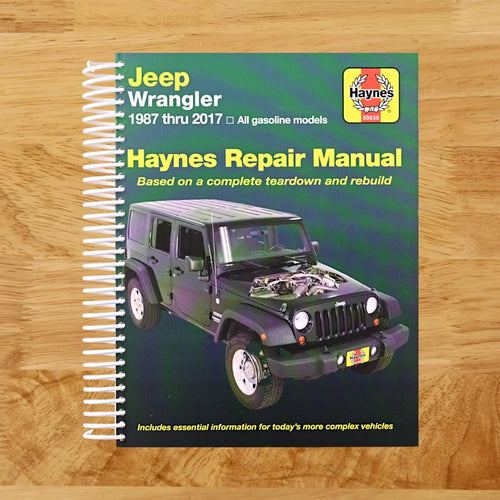 Jeep Wrangler 4-cyl & 6-cyl Gas Engine, 2WD & 4WD Models (87-17) Haynes Repair Manual (Does not include info specific to diesel engine models. Includes coverage apart from specific exclusion noted)