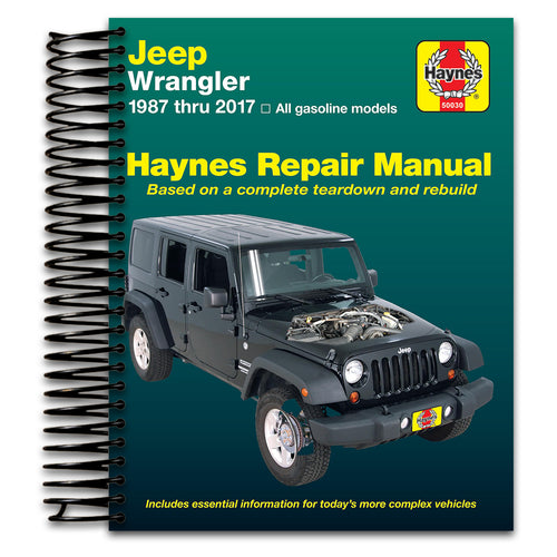 Jeep Wrangler 4-cyl & 6-cyl Gas Engine, 2WD & 4WD Models (87-17) Haynes Repair Manual (Does not include info specific to diesel engine models. Includes coverage apart from specific exclusion noted)