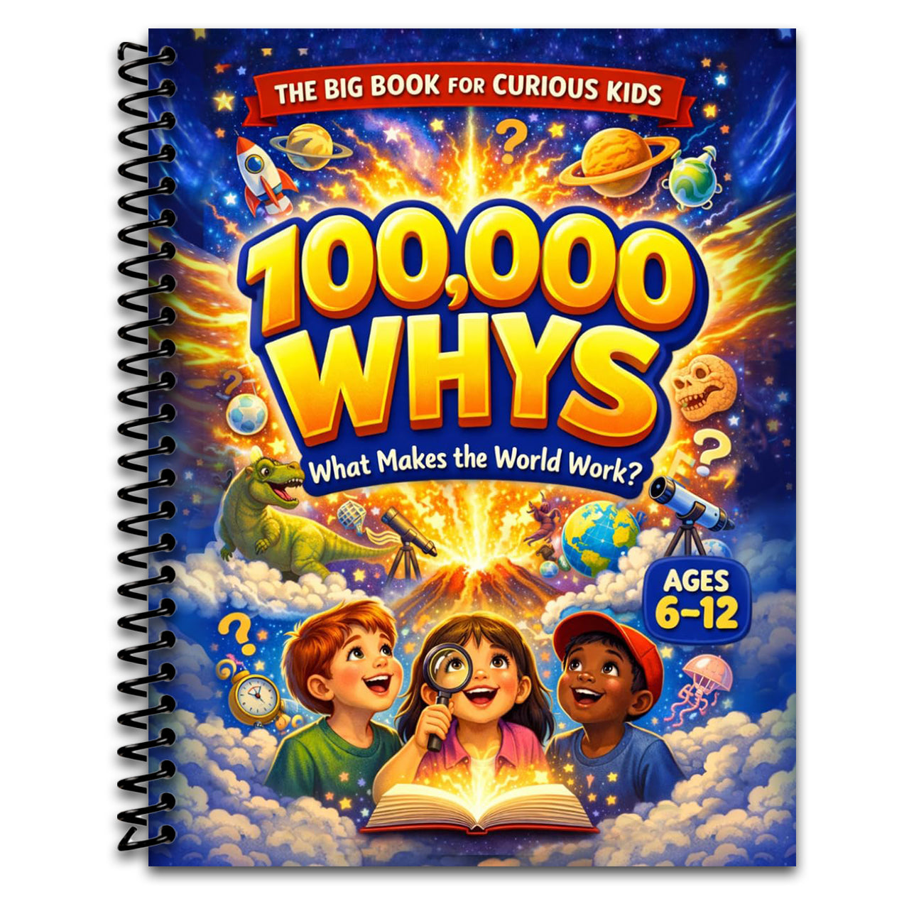 100,000 Whys - The Big Journey for Curious Kids: An Extraordinary Collection of Big Questions, Fascinating Answers, and Mind-Blowing Fun Facts for Smart Kids Ages 6–12 (Spiral bound) Happy Coil spiral bound book