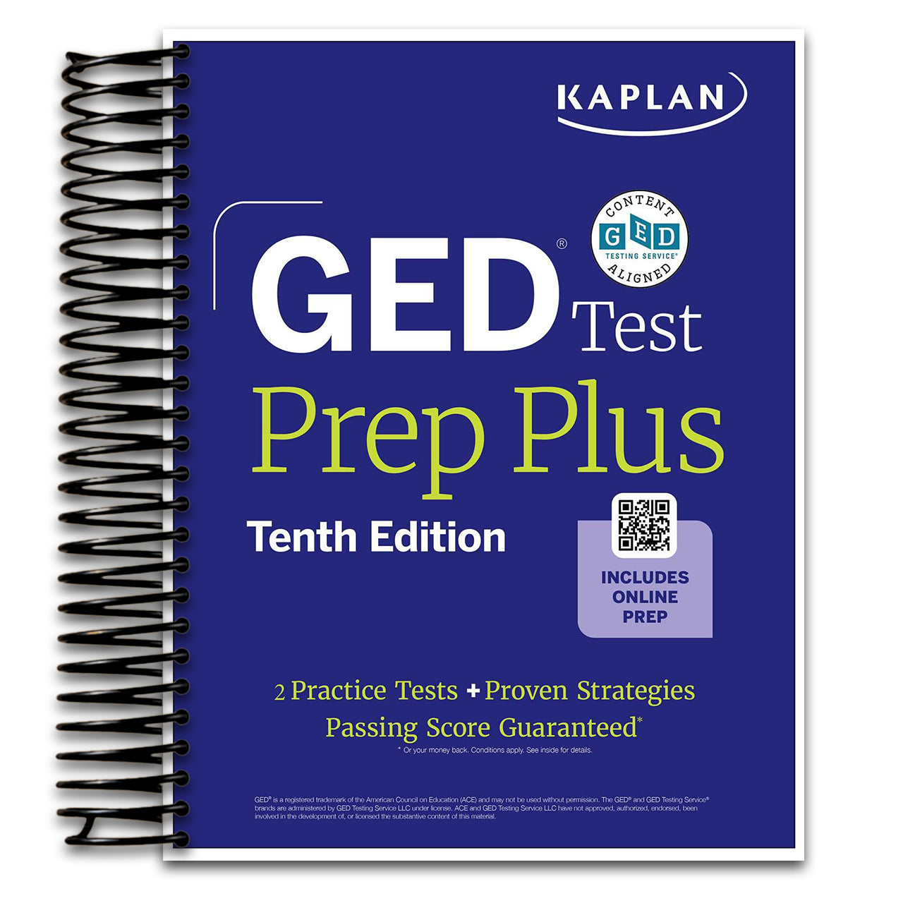 GED Test Prep Plus, Tenth Edition (2026): Includes a Diagnostic Pretest, 2 Full Length Practice Tests, 1000+ Practice Questions, and 60+ Online Videos (Kaplan Test Prep) (Spiral bound) Happy Coil spiral bound book