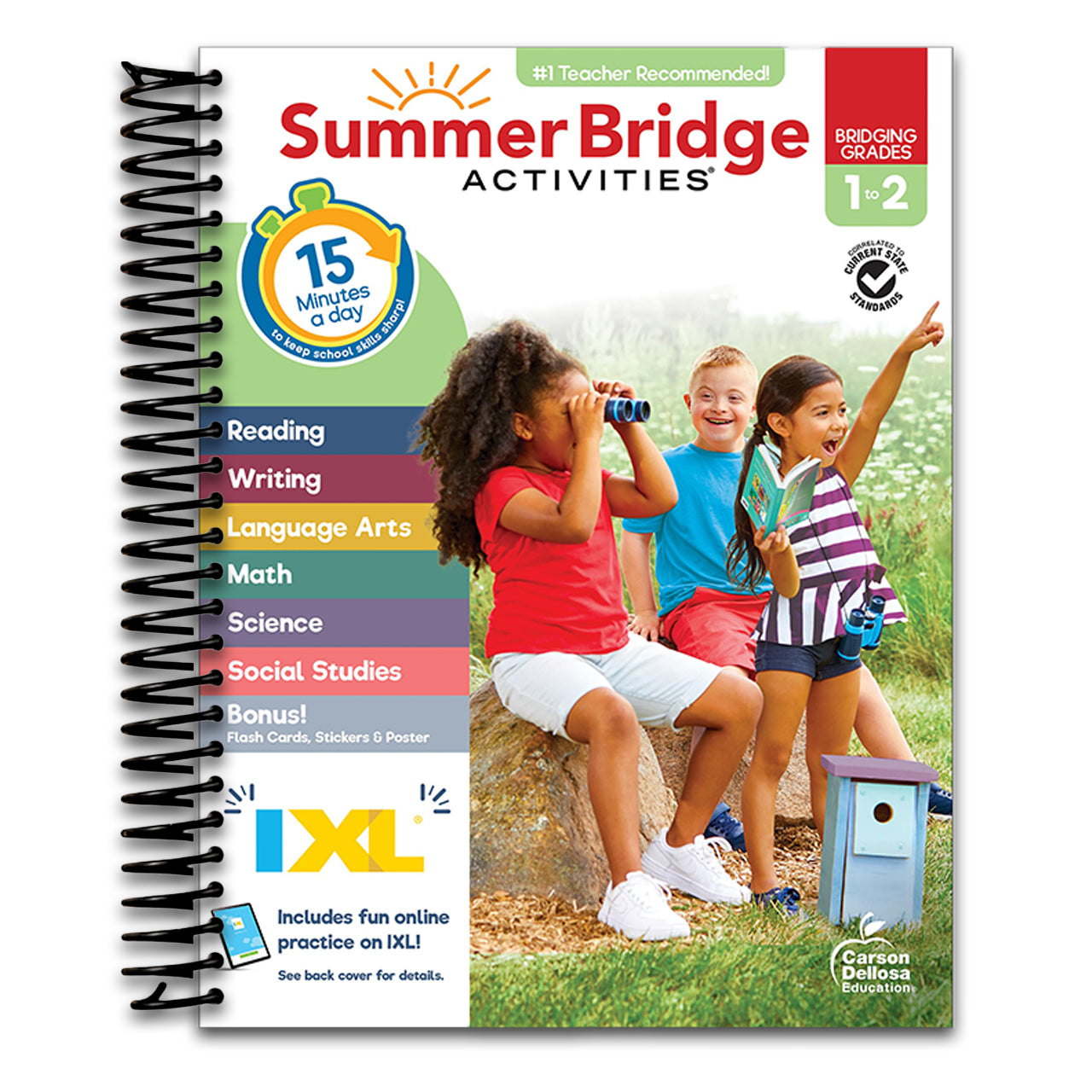 Summer Bridge Activities 1st to 2nd Grade Workbook, Activity Book With Math, Language Arts, Reading Comprehension, Science, Social Studies, Writing, Fitness, Flash Cards, Stickers and More (Spiral bound) Happy Coil spiral bound book