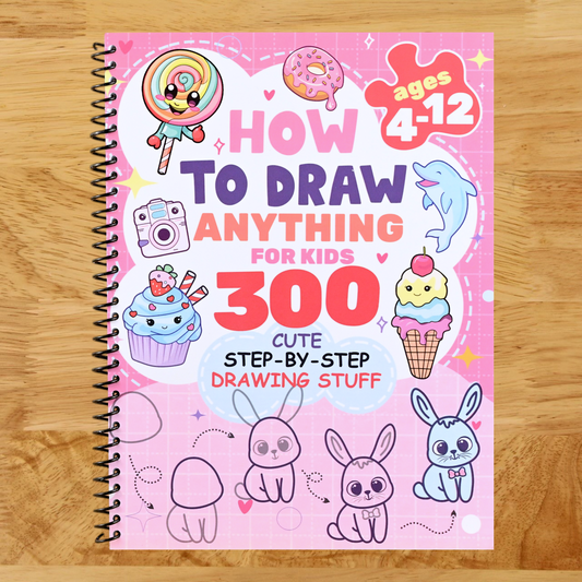 How to Draw Anything for kids: 300 Cute Step-by-Step Drawing Stuff: Amazing Food, Animals, Kawaii, Gifts and Other (How to draw books for kids) (Spiral bound) Happy Coil spiral bound book