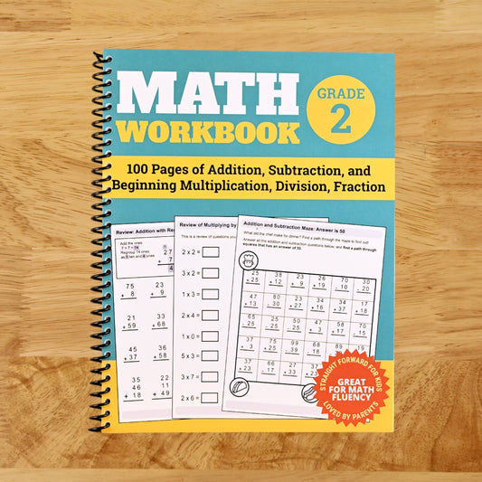 Math Workbook Grade 2: 100 Pages of Addition, Subtraction, and Beginning Multiplication, Division, Fraction (Spiral bound) Happy Coil spiral bound book