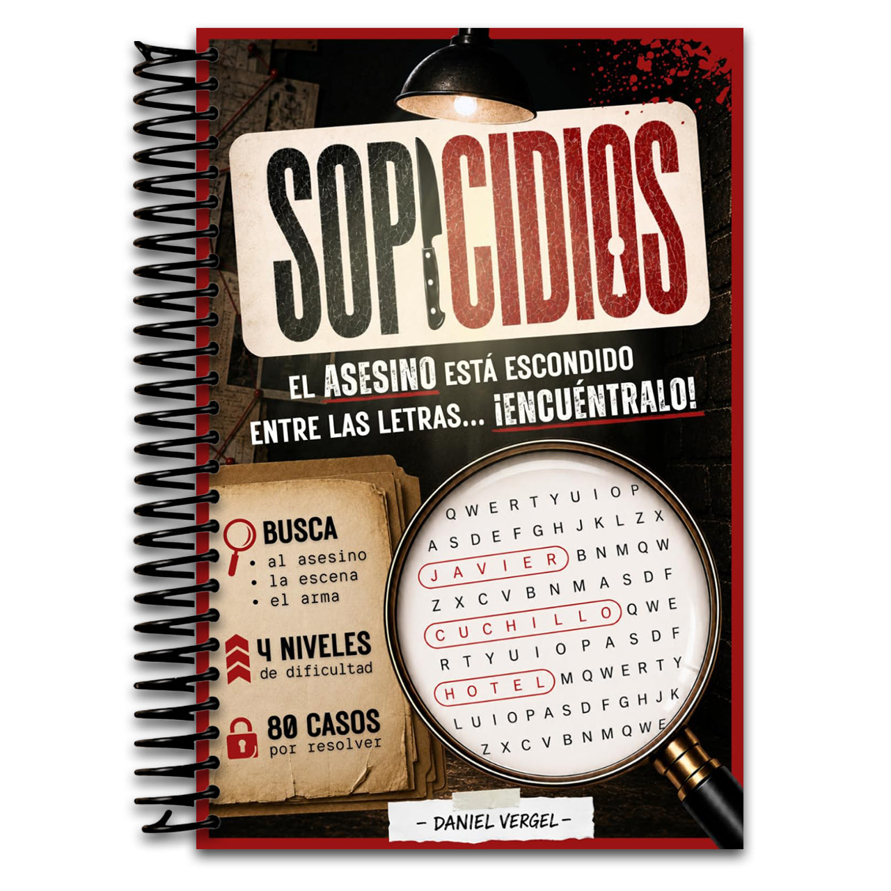 SOPICIDIOS: El asesino está entre las letras y tú eres el único detective capaz de encontrarlo - 80 sopas de letras de crímenes para resolver - ... y true crime para adultos. (Spanish Edition) (Spiral bound) Happy Coil spiral bound book