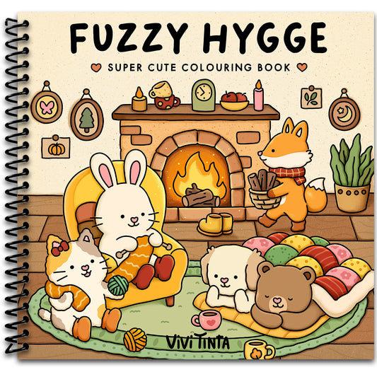Fuzzy Hygge: Cute and Cozy Coloring Book for Adults & Teens Featuring Adorable Animals Characters for Stress Relief (Fuzzy Friends Coloring)   (Spiral bound)